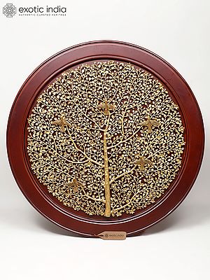 44" Large Size Wood Framed Brass Tree of Life with Perched Birds | Wall Hanging | Home Decor