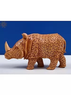 6" Small Wooden Rhinoceros Figurine | Handmade