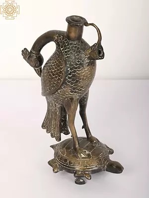11" Crane on The Back of Tortoise | Hukka Base in Brass