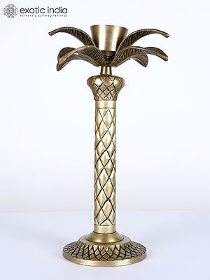 13" Designer Palm Tree Candle Holder | Brass Statue