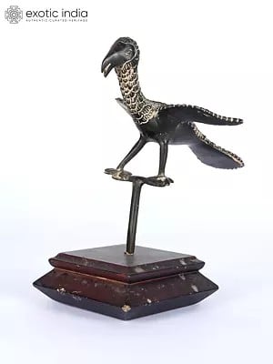 7" Brass Decorative Bird Statue on Wood Base | Table Decor
