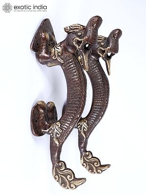 10" Pair of Dragon with Inverted Face Door Handles in Brass