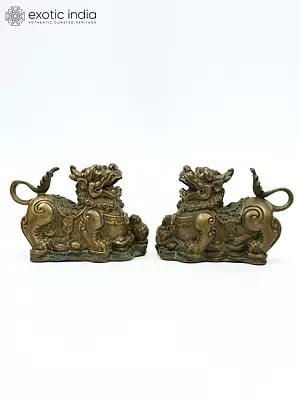 6" Bronze Feng Shui Pair of Pixiu (Pi Yao) for Wealth | Good Luck Figurines