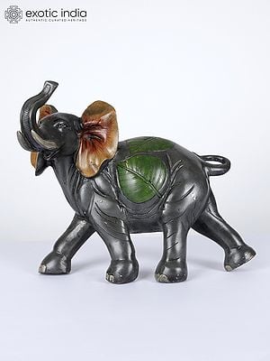 12" Walking Brass Elephant with Upraised Trunk | Table Decor