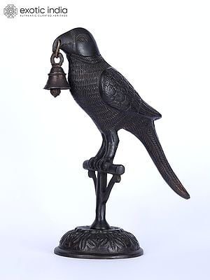 9" Black Parrot with Bell | Brass Statue | Table Decor
