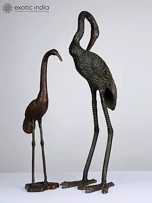 26" Baby and Mother Crane | Brass Pair | Home Decor