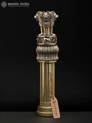 10" Superfine Brass Ashoka Pillar (National Emblem) | Table Decor