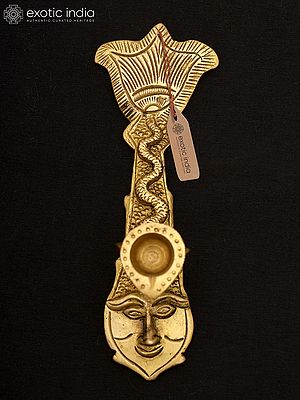 5" Brass Arti Diya/Oil Lamp with Sheshnag on Matsya Vishnu