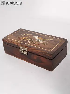 8" Wood Jewellery Box With Bird Design On The Top | Handmade Rosewood Home Decor Item