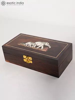8" Wood Jewellery Box With Inlay Work On The Top | Handmade Rosewood Home Decor Item