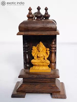 5" Wood Temple Of Goddess Lakshmi | Handmade Rosewood Home Decor Item