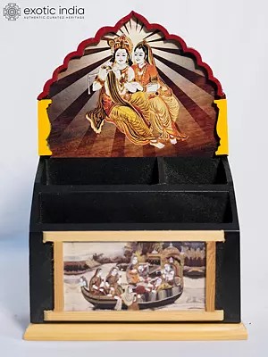10" Radha And Krishna Storage Box Of Wood | Handmade Rosewood Home Decor Item
