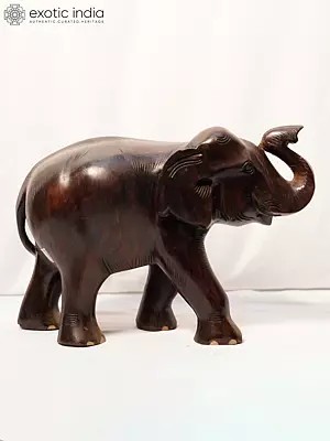 12" Walking Gesture Elephant Statue | Handmade Rosewood Figurine