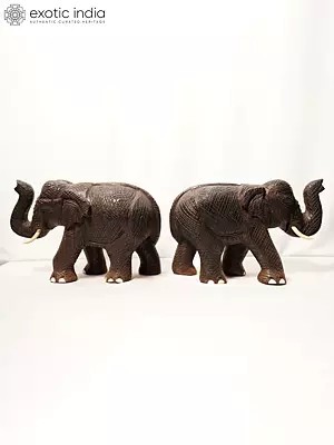 12" Pair Of Elephant For Home Decoration | Handmade Rosewood Figurine