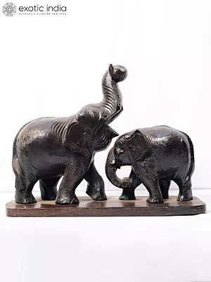 14" Happy Family Of Elephant - Pair | Handmade Rosewood Figurine