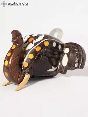 4" Beautiful Elephant Head With Inlay Work | Handmade Rosewood Figurine