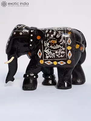 8" Decorative Elephant With Inlay Work | Handmade Rosewood Figurine