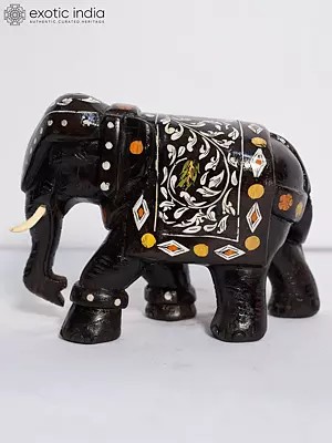 8" Elephant Idol With Inlay Work | Handmade Rosewood Figurine
