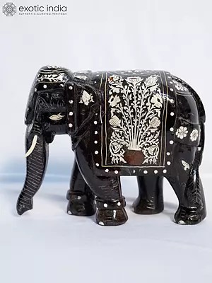 9" Amazing Elephant With Inlay Work | Handmade Rosewood Figurine