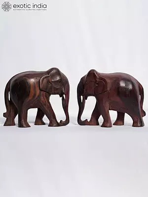 10" Pair Of Elephant Statue For Home | Handmade Rosewood Figurine