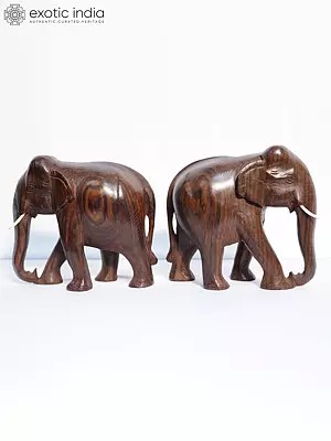 10" Handmade Statue Of Elephant Pair For Home | Handmade Rosewood Figurine