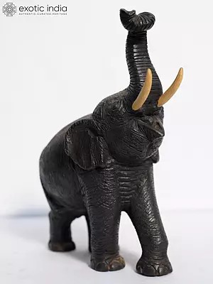 10" Roaring Elephant With Upraised Trunk | Handmade Rosewood Figurine