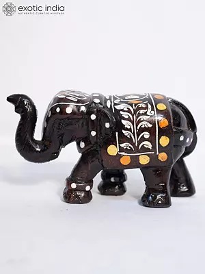 7" Idol Of Trunk Raised Elephant | Handmade Rosewood Figurine