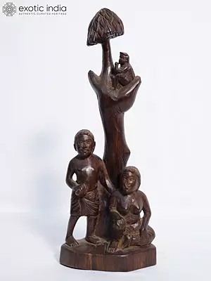 13" Happy Family Under The Tree | Handmade Rosewood Figurine
