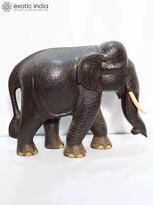 19" Elephant Sculpture With Pointed Tusks | Handmade Rosewood Figurine