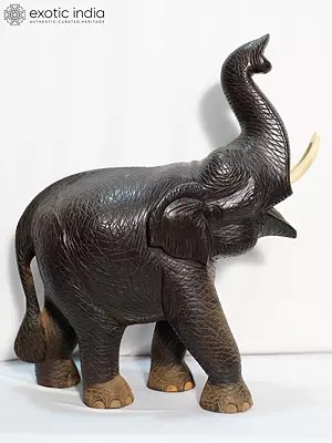 28" Roaring Elephant In Angry Look | Handmade Rosewood Figurine