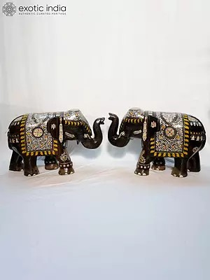 27" Designer Sculpture Of Elephant With Inlay Work | Handmade Rosewood Figurine