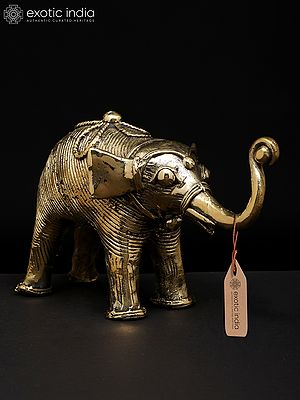 7" Brass Elephant with Upraised Trunk | Dhokra Art | Table Decor