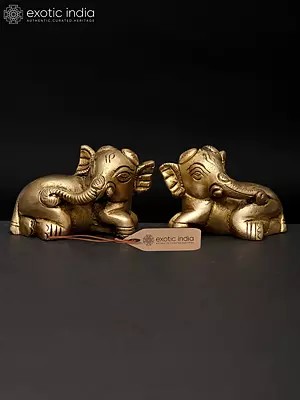 2" Small Reclining Baby Elephant Pair | Brass Statue