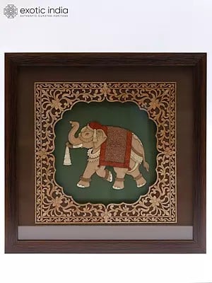 Royal Elephant | Wood Carved Frame | Wall Hanging