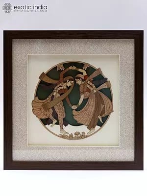 Two Girls Performing Kathak | Wood Carved Frame | Wall Hanging