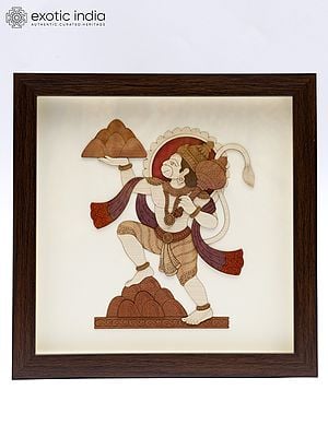 Lord Hanuman Carrying Mountain of Sanjeevani Herbs | Wood Carved Frame | Wall Hanging