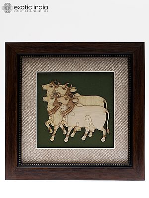 Cows Wood Carved Frame | Wall Hanging