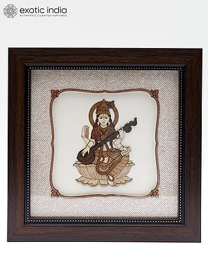 Goddess Saraswati | Wood Carved Frame | Wall Hanging