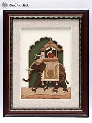 Royal King on Elephant | Wood Carved Frame | Wall Hanging