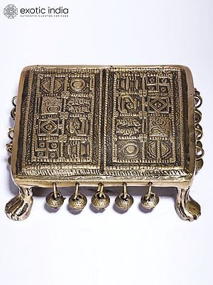 6" Brass Pedestal with Hindu Symbols