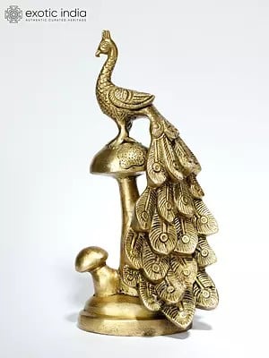 8" Peacock with Beautiful Long Tail | Brass Statue