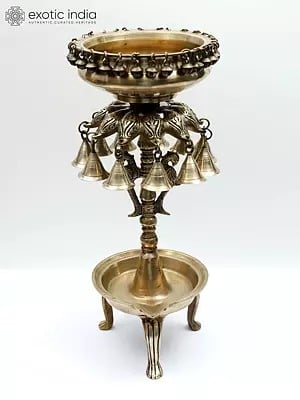 18" Designer Brass Urli with Bells and Diya