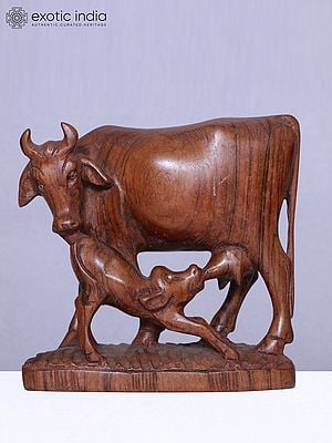 9" Cow And Calf Rosewood Sculpture | Decorative Figurine