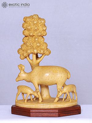 8" Deer With Fawn Wooden Sculpture | Handmade | Home Décor Statue