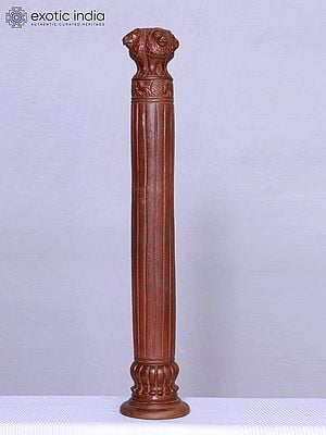 16" Mahagani wood Ashoka Stambh | Handmade | Wood Carving | Table Décor