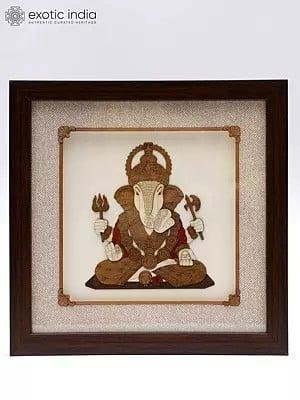 Sitting Lord Ganesha | Wood Carved Frame | Wall Hanging