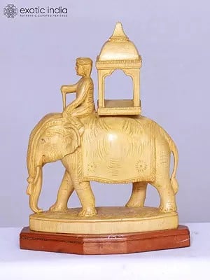 7" Man Riding On Elephant In Wood Statue | Handmade | Decorative Figurine