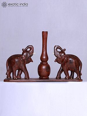 14" Elephants With Flower Vase | Handmade | Decorative Sculpture