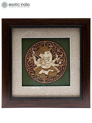 Chaturbhuja Lord Ganesha | Wood Carved Frame | Wall Hanging