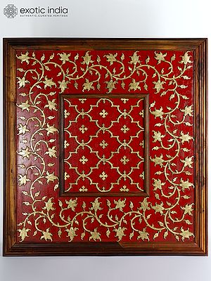 48" Large Brass Floral Design Wooden Frame | Wall Hanging